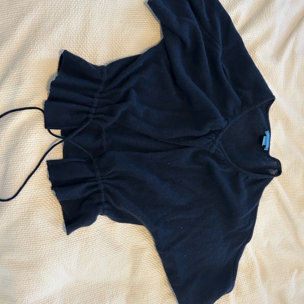 White and Warren Casmere Navy Blue Women's Top